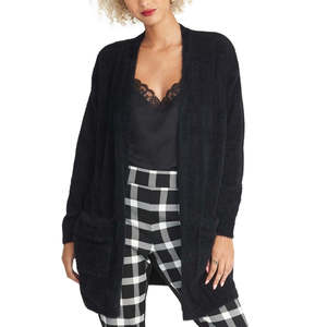 Cardigan Floreale da Donna Rachel Roy, Design Casual Nero Effetto Peluche - Lunghezza Corta per Autunno Inverno, Taglia S - Product Image 1