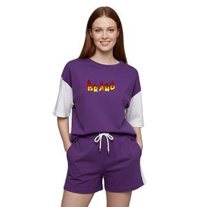 Conjunto Corto Personalizado de Primera Calidad, Personalizable, para Mujer, 100% Algodón, Camiseta Holgada con Hombros Caídos y Pantalones Cortos - Product Image 1