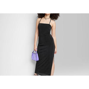 เดรสยาวทรงเข้ารูปผ้าซาตินสีดำสำหรับผู้หญิงไซส์ XXS ยี่ห้อ Wild Fable รุ่นผูกเชือกด้านหลัง เหมาะสำหรับงานกลางคืน ความยาวระดับพื้น พร้อมดีไซน์เอวธรรมชาติ - Product Image 5