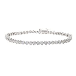 Elegant 14K Yellow <b>Gold</b> Rhodium Plated Tennis Bracelet 2.50 Carats Natural Diamonds Secure Bezel <b>Settings</b> Symmetrical <b>Bangles</b> - Product Image 2