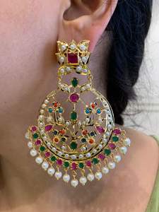 Pendientes de araña Chandbali chapados en oro de alta calidad en estilo étnico Jadau, joyería de latón para bodas, fiestas, regalos - Product Image 3