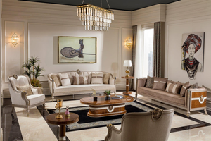 Royal Antique High Back Armchair Luxury Gold Leaf Carved Solid Wood Accent <b>Chair</b> with Premium Tufted Marble Texture Fabric - Product Image 5