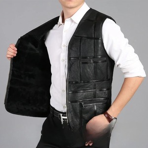 Chaleco de Cuero Genuino para Hombre, Grueso y Cálido, para Otoño e Invierno, de Piel de Oveja, Impermeable y Resistente al Viento, con Cuello en V - Product Image 1