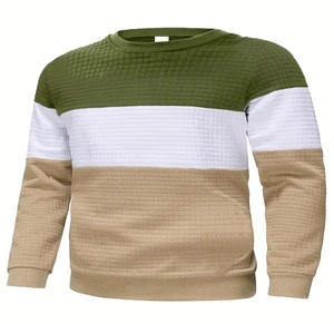 เสื้อสเวตเตอร์แบบบล็อกสามสีสุดอินเทรนด์สำหรับผู้ชายดีไซน์คลาสสิกพร้อมเสื้อสวมหัวคอกลมสำหรับฤดูใบไม้ร่วงและฤดูหนาว - Product Image 1