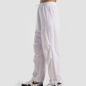 Pantalon décontracté taille haute en polyester pour femme, style streetwear personnalisé, coupe ample à jambe large, grandes tailles, OEM, blanc, pour filles - Product Image 3