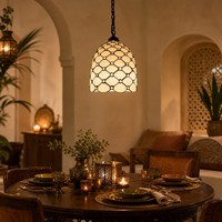 Lustre suspendu LED marocain rétro fait main en fer, abat-jour en verre bronze antique, taille moyenne, lampe de plafond suspendue