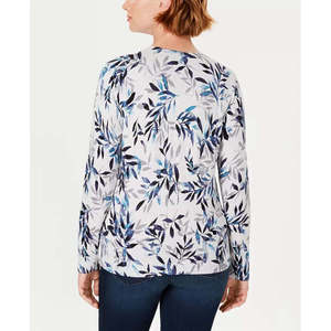 Cardigan grigio casual da donna Karen Scott, taglia piccola, con stampa a foglie e fiori - Product Image 2