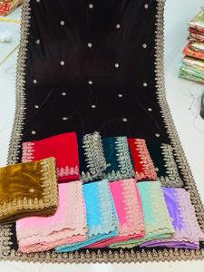 Best Quality Royal Luxury Velvet <b>Shawls</b> Handmade Winter Fashion for <b>Women</b> Sequin work Direct From India wholesale manufacturer - Product Image 3