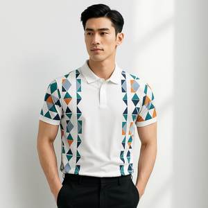 Vithas Industry Polo homme moderne personnalisé, tenue d'été, imprimé triangle abstrait, en toile de coton respirante, couleur unie - Product Image 1