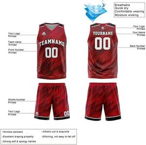 Uniforme de basket-ball sans manches de haute qualité 100% polyester, blanc, rouge, bordeaux, texture personnalisée, nom et logo, séchage rapide, sport - Product Image 4
