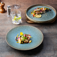 Nouvelle Collection YAYU : Assiettes en Céramique Vintage pour Café, Brunch, Dîner Raffiné, Plat Thaï Bleu, Vaisselle, Plats de Service pour Salades, Restaurants