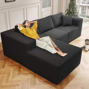 Canapés sectionnels en forme de L 108 "exclusifs, canapé modulaire moderne 4 places avec chaise et coussins-Noir - Product Image 4