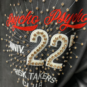 Premium Men's Winter <b>Short</b> Varsity Leather <b>Jacket</b> Customizable Rhinestones Button Collar Hooded Genuine Leather Embroidery - Product Image 6