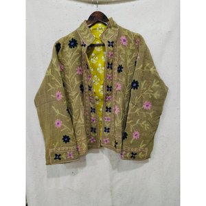 Veste matelassée réversible en coton Khadi pour femmes - Blazer patchwork bohème avec logo personnalisé, longueur courte, automne-printemps, taille XL - Product Image 1