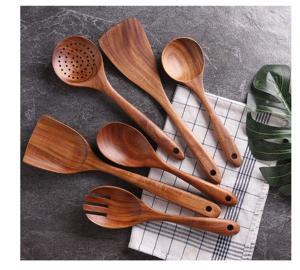 5 PEC con mango Cucharón de sopa Color natural Premium Juego de utensilios de madera hechos a mano - Product Image 2