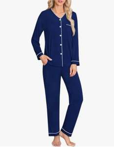 <b>Women's</b> Casual Long Sleeve Modal Pajama Sets V-Neck Button Down Loungewear Woven <b>Sleepwear</b> in <b>S</b>-XXL for Bridesmaids - Product Image 5