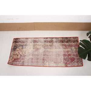 Vintage Small Rug 1.7x3.8 ft, <b>Red</b> Blue Abstract Rug <b>Wool</b> - Product Image 3