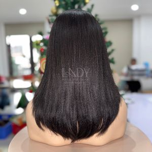 Perruque à fermeture en dentelle, cheveux de qualité supérieure, super double trame, texture lisse Yaki, couleur naturelle, perruques en cheveux humains vietnamiens - Product Image 5