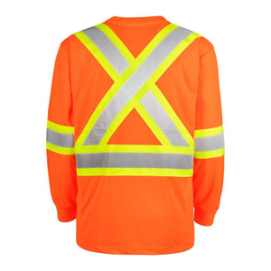 T-shirts à manches longues haute visibilité, vêtements de sécurité réfléchissants, t-shirts X dos, hommes, t-shirt de travail haute visibilité personnalisé, orange, avec poignets côtelés - Product Image 3