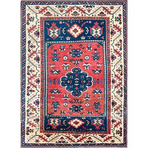 Alfombra de Lana Anudada a Mano Nuray, Diseño de Medallón Rojo y Naranja, Alfombra Grande de 9x12 para Sala de Estar, para Uso Doméstico - Product Image 1