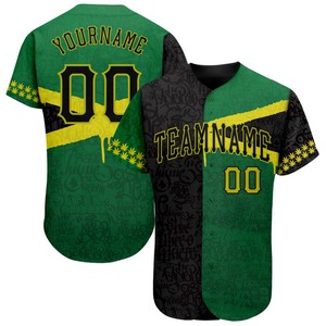 Meilleures ventes Vêtements d'équipe personnalisés Motif graffiti noir-vert 3D Jamaïque Maillot de baseball authentique - Product Image 1