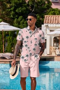 Conjunto de 2 Piezas de Ropa Hawaiana para Hombre, Camisa de Manga Corta con Botones y Pantalones Cortos, Trajes Deportivos de Playa - Product Image 3