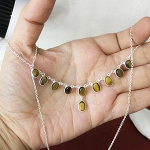 925 Sterling Silver Fine Handmade <b>Tiger</b> <b>Eye</b> Cabochon Necklace Fashion <b>Jewelry</b> with Bezel Setting for Christians - Product Image 5
