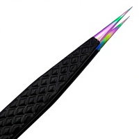 Pince à épiler professionnelle GETUP BROSONS IMPEX en acier inoxydable, fine et droite, avec pointe plasma arc-en-ciel et revêtement noir en poudre