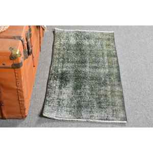 Tapis turc 1,6 x 3,2 pieds, petit tapis vintage, tapis en laine marocain vert gris - Product Image 1