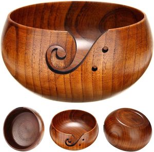 Tazón de hilo de madera grande y elegante hecho a mano con agujeros tallados para tejer almacenamiento/ganchillo REGALO EXCLUSIVO para tejedores artesanos - Product Image 4