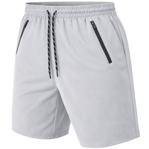 Shorts d'entraînement décontractés pour hommes, taille mi-haute élastique, tissés 100 % polyester, couleur unie, poches zippées, séchage rapide, respirants - Product Image 5