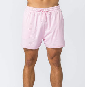 Pantalones Cortos Deportivos de Malla Rosa para Hombre, Corte Regular con Cordón Ajustable, Cintura Elástica, Bolsillos Laterales Abiertos y Malla de Poliéster - Product Image 5