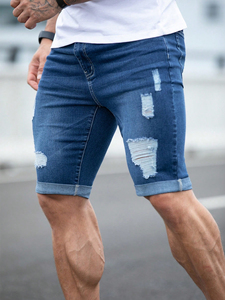 Custom Mid-Waist Summer <b>Fashion</b> Denim Shorts for Men High Quality 100% Cotton Blue Ripped Skinny Casual Streetwear Eco-Friendly - Product Image 6