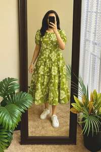 Vestido MIDI de algodón estampado rosa con bolsillos, vestido MIDI de algodón para mujer con mangas florales, ropa formal para mujer - Product Image 6