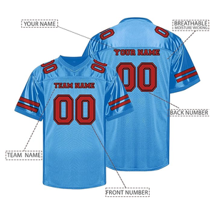 Conjuntos de camisetas de fútbol americano personalizadas de alta calidad para hombres, liso, 100% poliéster, protección UV, nombre del equipo, número, deportes personalizados - Product Image 3