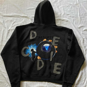 Sweat à capuche pour homme surdimensionné en coton lourd délavé à l'acide avec impression numérique en strass, 100% coton, écologique, effet usé - Product Image 6