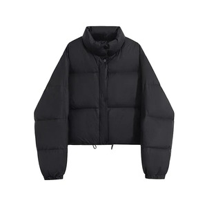 Chaqueta informal de invierno de algodón para mujer, capucha de cuello alto a la moda, lona en relieve, cierre de cremallera, versátil, teñido liso - Product Image 4