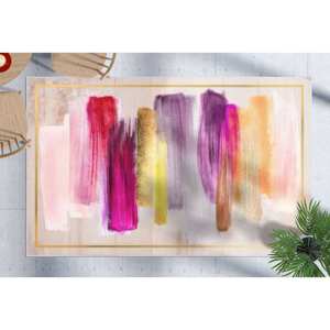 Tapis à motifs abstraits : rose, accent doré, décoration moderne, tapis imprimé, tapis fin non tissé - Product Image 2