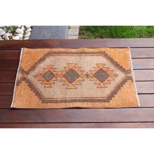 Vintage Patchwork Rug 1.5x2.5 ft Small Eco Friendly <b>Brown</b> Orange <b>Wool</b> Latex Backed Rug - Product Image 3