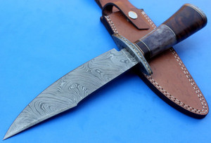 Couteau Bowie de chasse en acier Damas personnalisable fait à la main avec manche en bois et os couteau de camping cadeau pour lui et elle supporté par OEM - Product Image 2