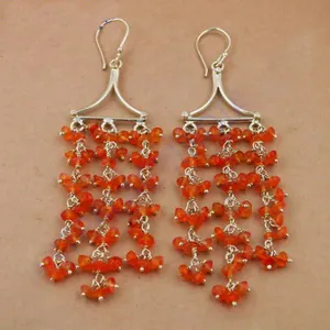 Boucles d'oreilles pendantes en argent 925 avec perles de corail, style bohème pour femme, bijoux pour tous les jours et cadeau - Product Image 1