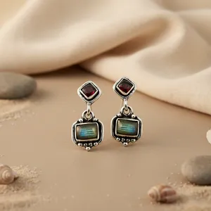 Women's 925 <b>Silver</b> Rose Gold Gold Plated Drop <b>Earrings</b> with Labradorite Garnet <b>Pearl</b> Diamond for Weddings and Parties - Product Image 3