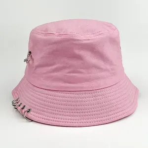 Chapeaux seau personnalisés en coton imprimé solide Chapeau seau avec logo brodé en gros avec anneaux en métal - Product Image 3