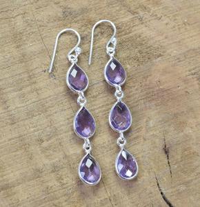 Boucles d'oreilles pour femmes filles Boucles d'oreilles Design tendance Améthyste Pierre précieuse 925 Boucles d'oreilles pendantes en argent sterling massif Bijoux en argent - Product Image 2