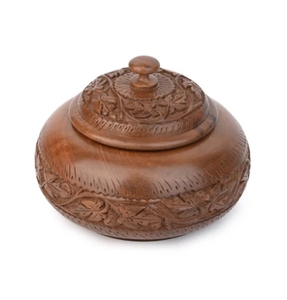 กล่องเก็บของไม้วอลนัทแกะสลักทรงกลมพร้อมฝาปิดกล่องสมบัติสไตล์วินเทจสไตล์บ้านไร่สไตล์โมเดิร์น - Product Image 3