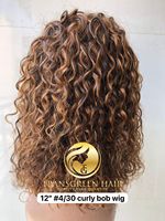 Perruque Bob Courte 12 pouces 4/30 en Cheveux Humains Vierges Indiens 100% Naturels Bouclés Brun Foncé pour Femmes, Facile à Porter, 1 Pièce