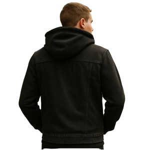 Chaqueta vaquera con capucha para hombre personalizada al por mayor, color sólido básico con logotipo frontal para primavera - Product Image 2