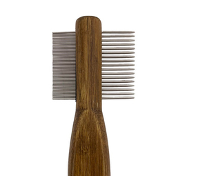Double Sided Simple Eco-Friendly Pet Grooming <b>Comb</b> with <b>Wooden</b> Handle and Stainless Steel Shedding Teeth for Dogs & Cats - Product Image 3