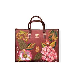 Sac fourre-tout bohème Priglob Exim en cuir végétalien brodé, fait main, marron PickAleaf avec fermeture à fermoirs pour usage quotidien - Product Image 1