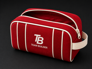 Custom Logo Red Polyester Travel <b>Toiletry</b> Bag Cosmetic Organizer Pouch | Zipper Wash Bag Carry Loop Hanging Feature | Bathroom - Product Image 1